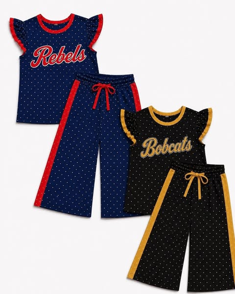 custom moq 5 mix size EAROML01 yoga fabric Baby Girls Letter Print Polka Dot Ruffle Sleeve Top Leg Pant Set