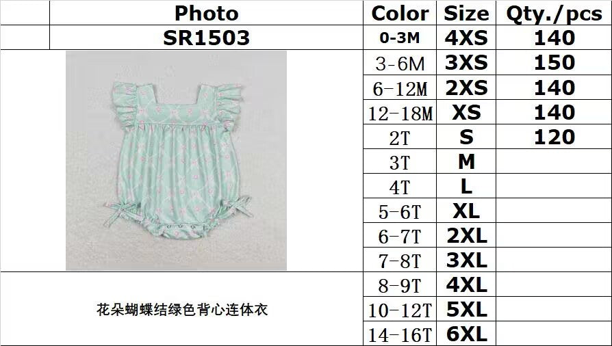 RTS no moq SR1503 Flower bow green tank top jumpsuit