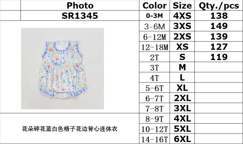 SR1345 baby girl clothes light blue flower summer romper