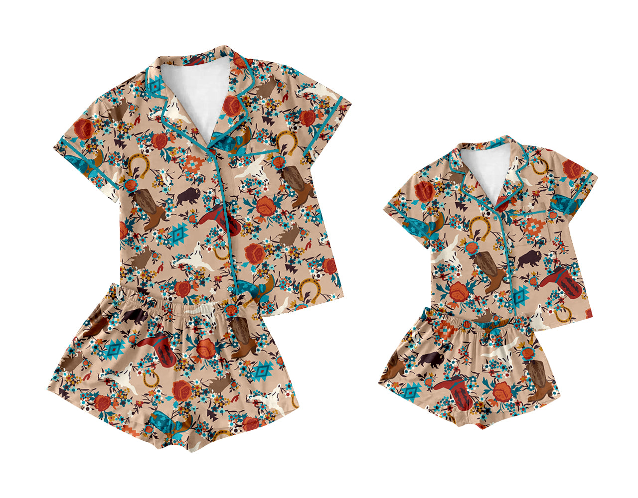 12.26 custom each style moq 5eta 4-6week Sibling Sister boots short sleeve shorts sets and adult sets match design