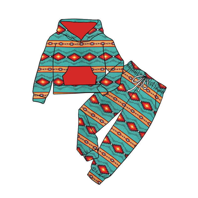 9.4 custom each style moq 5eta 4-6week baby girls clothes geometric hooded long sleeve pants sets