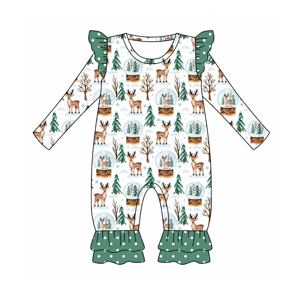 7.5 custom each style moq 5eta 4-6week Sibling Sister Christmas green baby girls sets and dress and rompers match family design