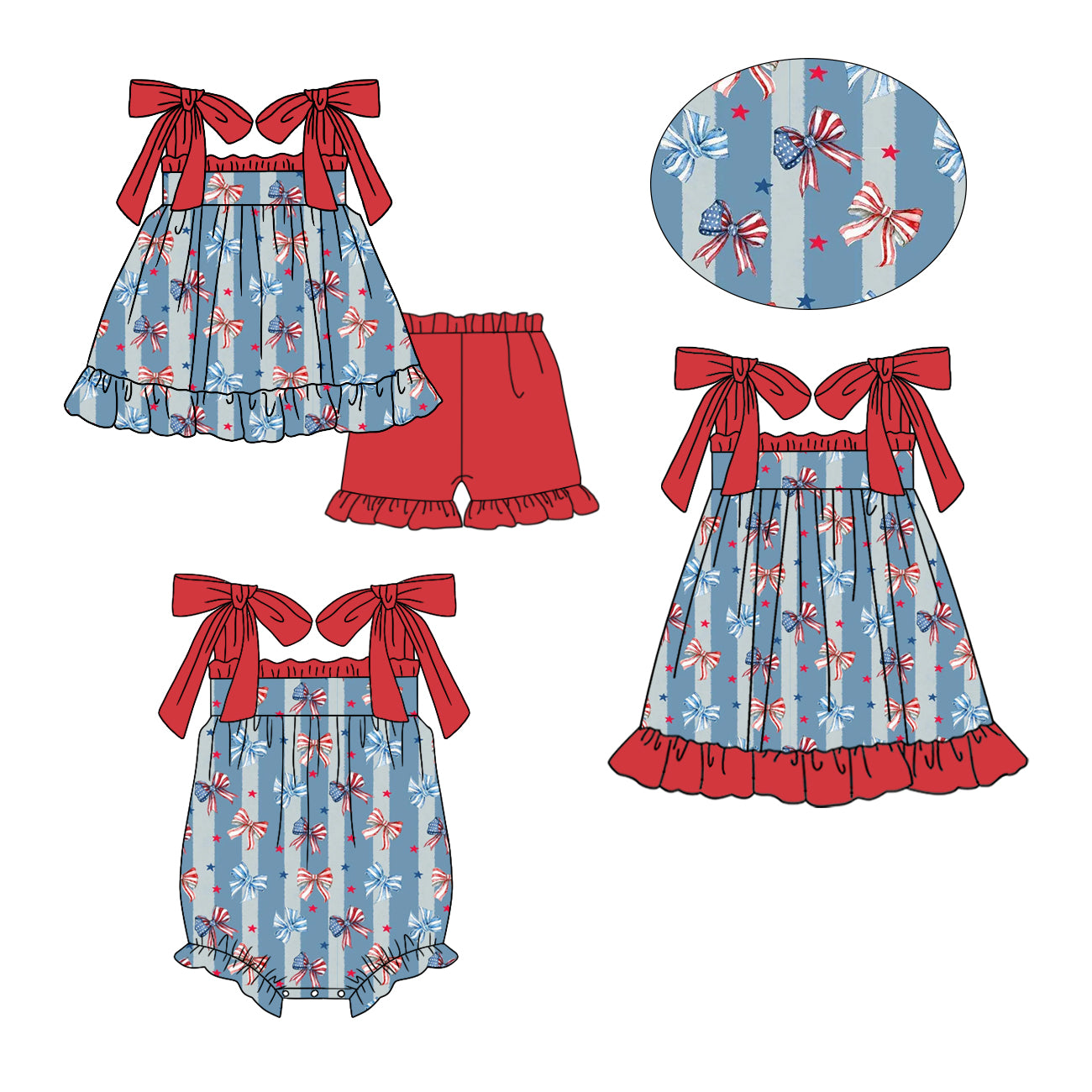 26.1.9 custom each style moq 5 eta 6-8week Sibling Sister bow baby short sleeve shorts sets and romper and dress match design