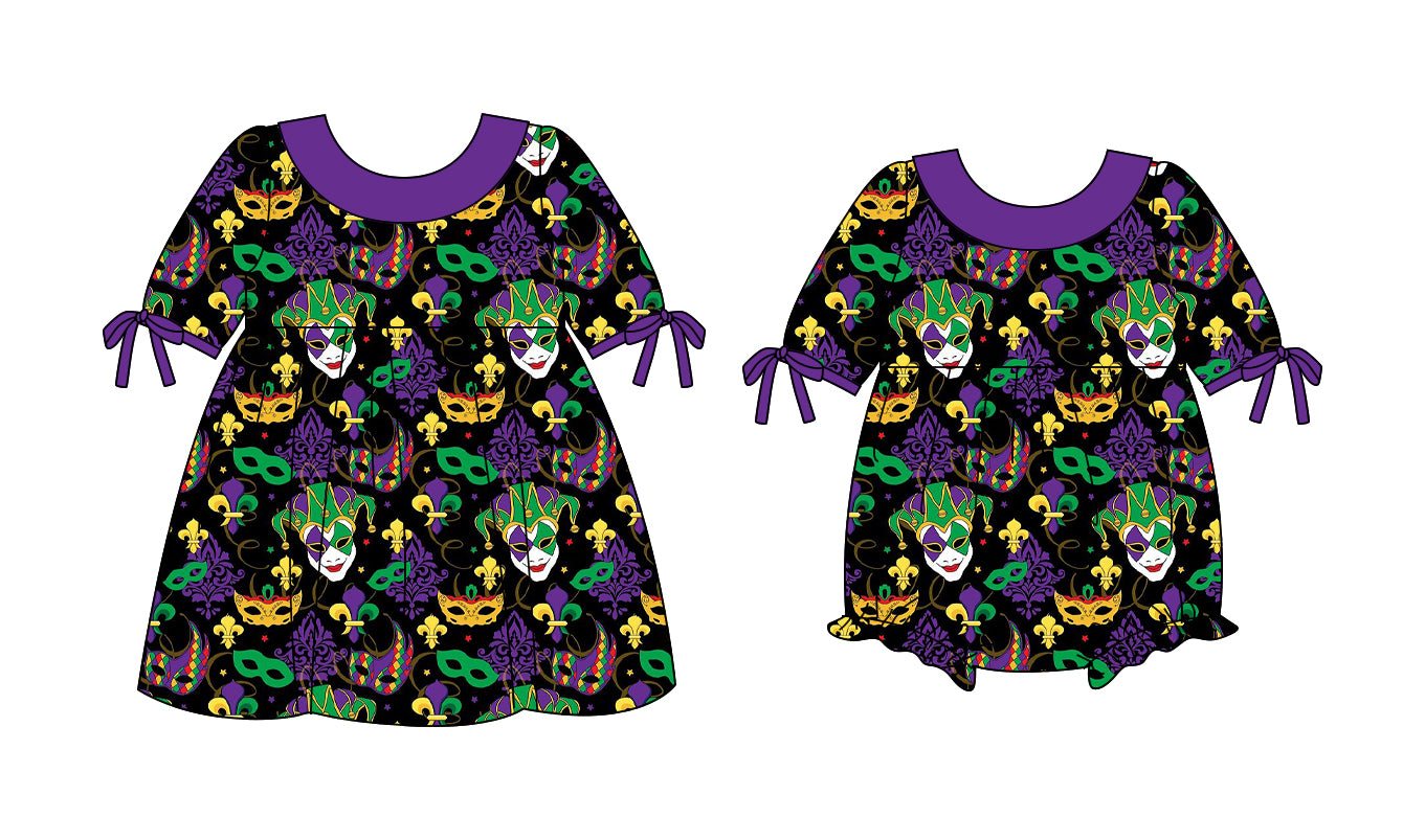 25.10.3 custom each style moq 8 eta 6-8week Sibling Sisters mardi gras baby girl short sleeve dress and rompers match family design