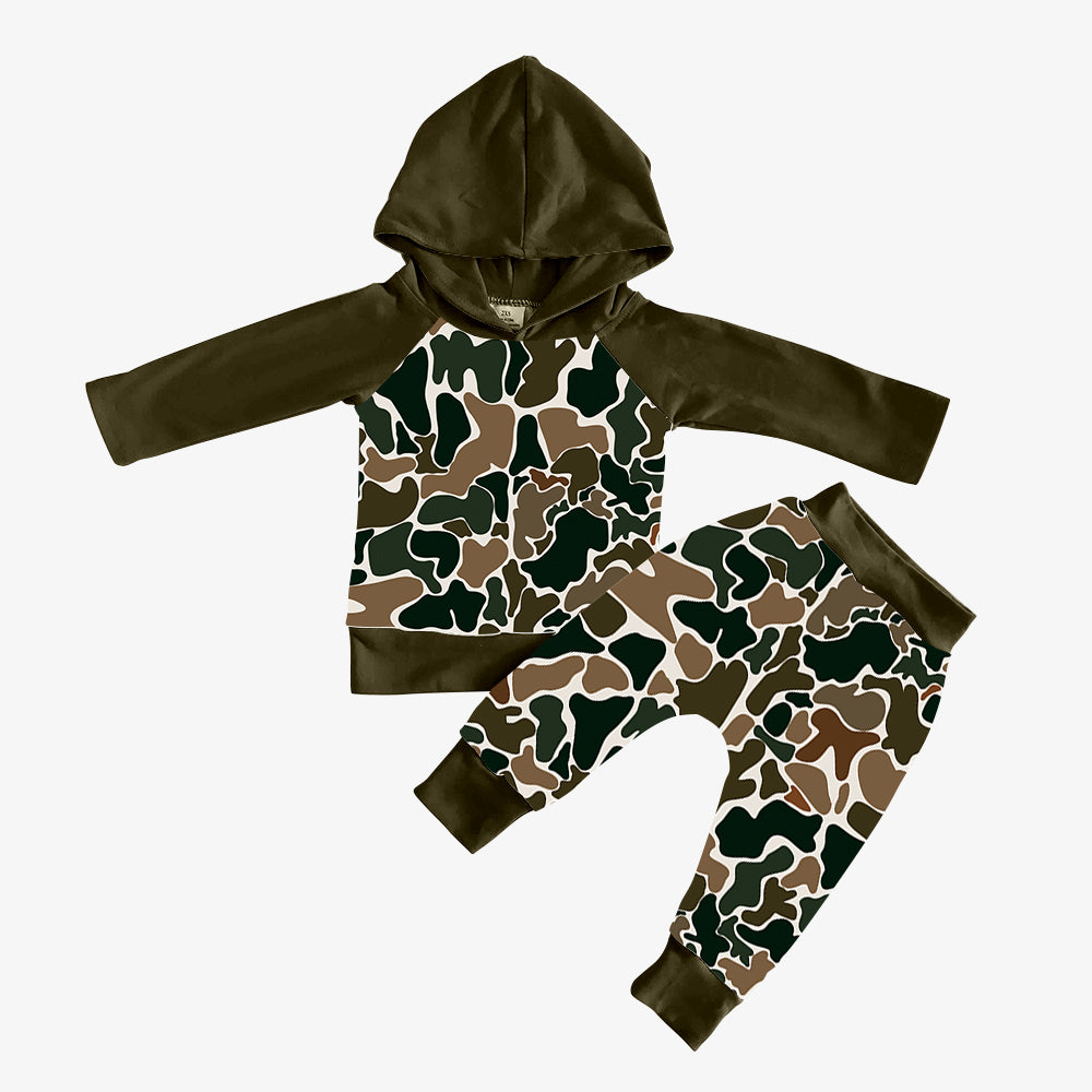 9.14 custom each style moq 5eta 4-6week baby boy clothes camouflage green hooded long sleeve pants sets