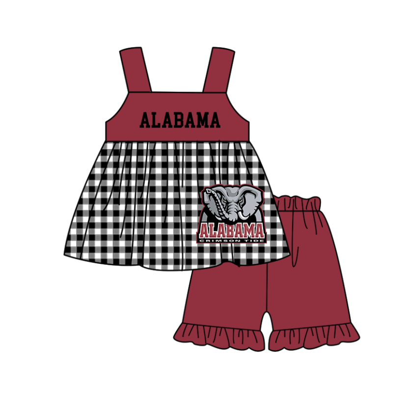 Custom moq 5 mix size milk silk summer teams baby girl boys clothes Red Black and white checkered short sleeve shorts sets 3 and dress and rompers 2 series