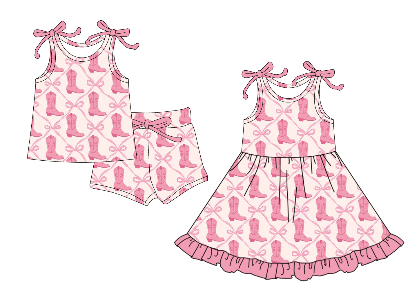 25.12.30 custom each style moq 5 eta 6-8week Sibling Sister bow boot baby short sleeve shorts sets and dress match design