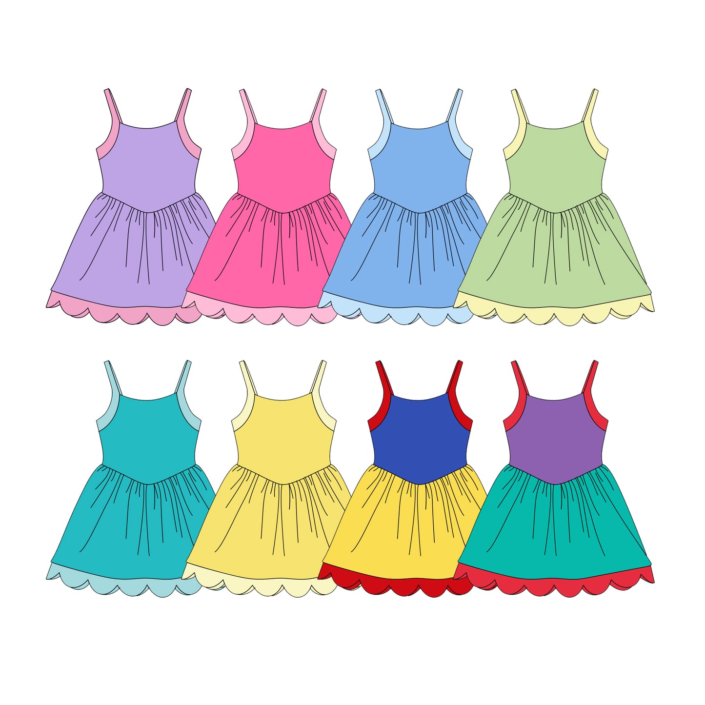 Custom moq 5 mix size Sibling Solid Color Sleeveless Knee-Length Dress for Baby Girls Summer Dresses