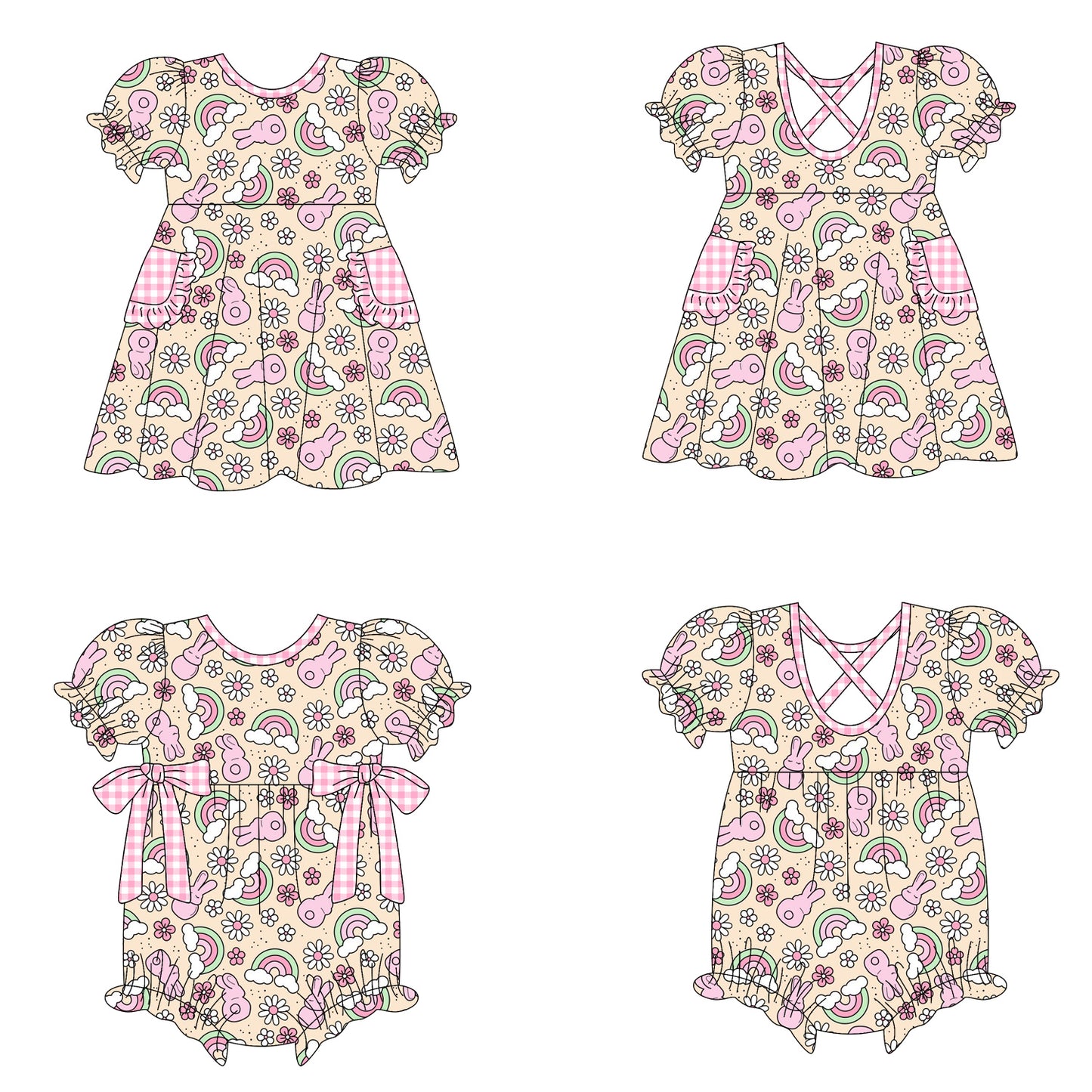 26.1.19 custom each style moq 5 eta 6-8week Sibling Sister bunny floral baby short sleeve romper and dress match design