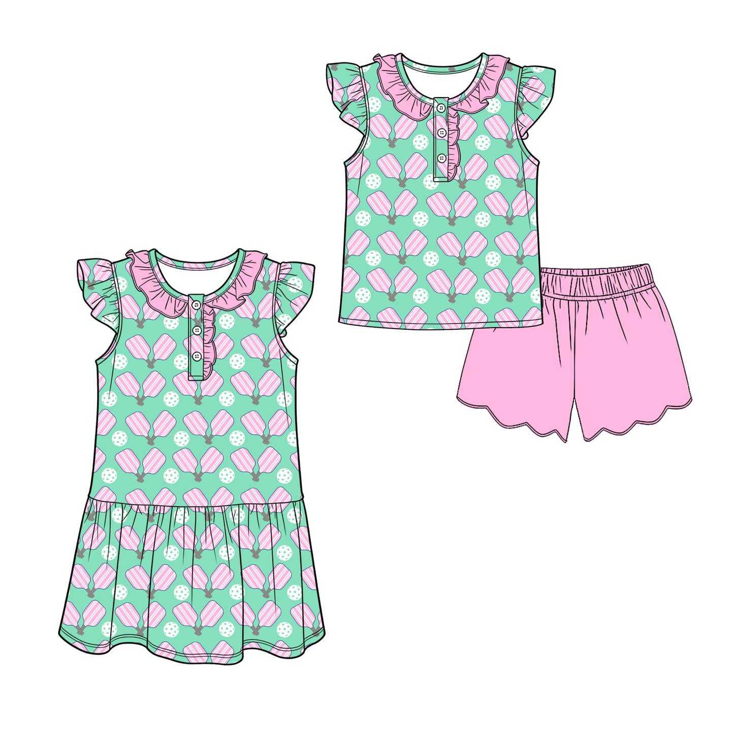 3.13 Custom moq 5 mix size Sibling Baby Girl's Top with Flying Sleeves And Pink Shorts Set Dress with Flying Sleeves