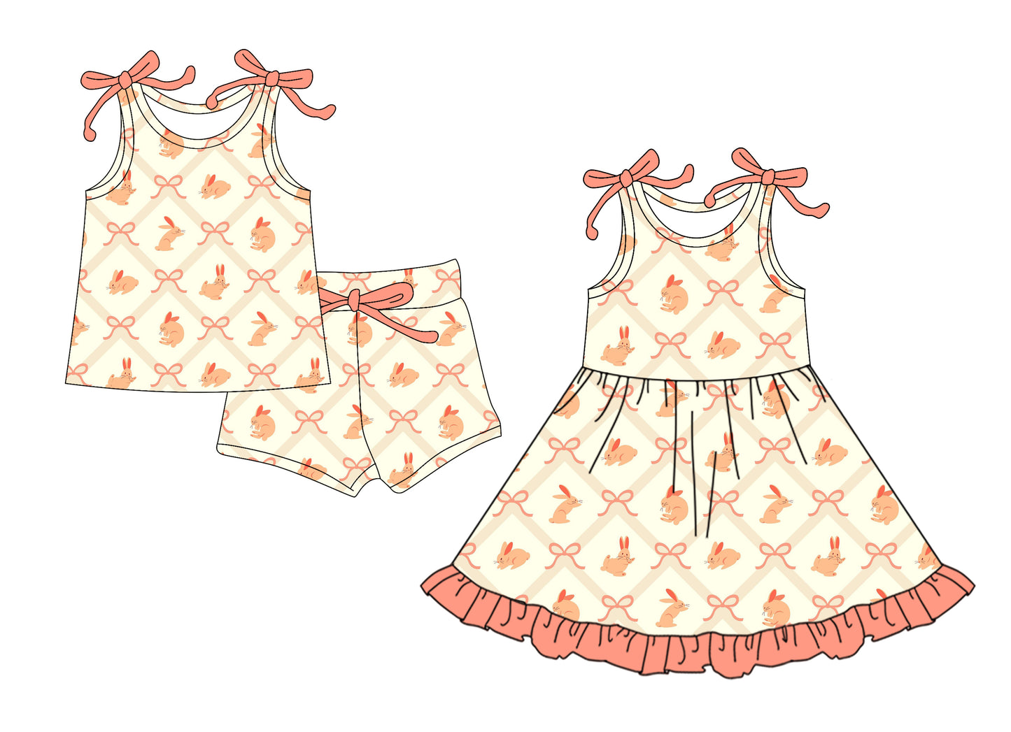 26.1.16 custom each style moq 5 eta 6-8week Sibling Sister bunny bow baby short sleeve shorts sets and dress match design