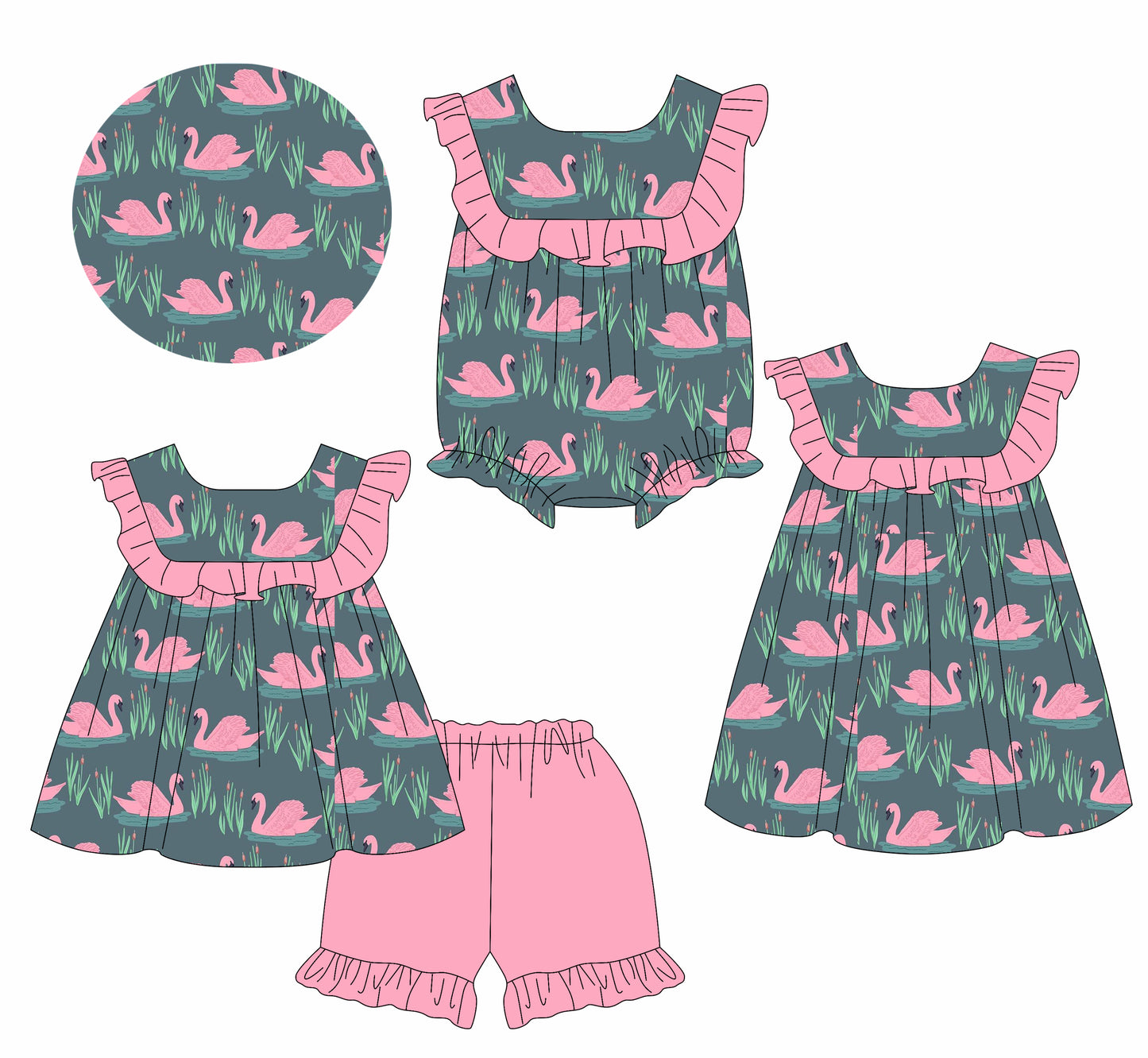 2.28 custom each style moq 5eta 4-6week Sibling Sister baby girl short sleeve shorts sets and dress and rompers match family design