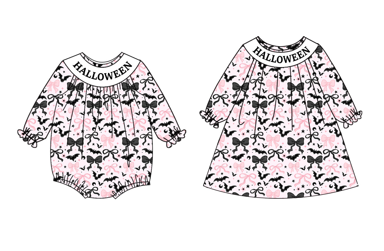 25.8.5 custom each style moq 5eta 4-6week Sibling Sisters bow bat baby girl long sleeve dress and rompers match family design
