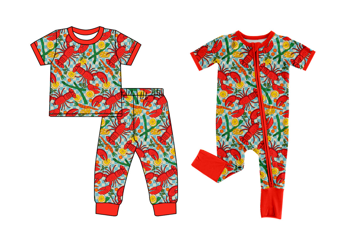 25.12.18 custom each style moq 5 eta 6-8week Sibling Sisters lobster baby boy clothes short sleeve pants sets and romper match family design