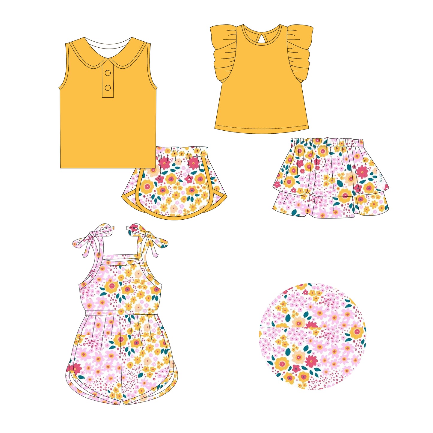 2.21 custom each style moq 5eta 4-6week Sibling Sister floral baby girl sets and dress and jumpsuit match family design