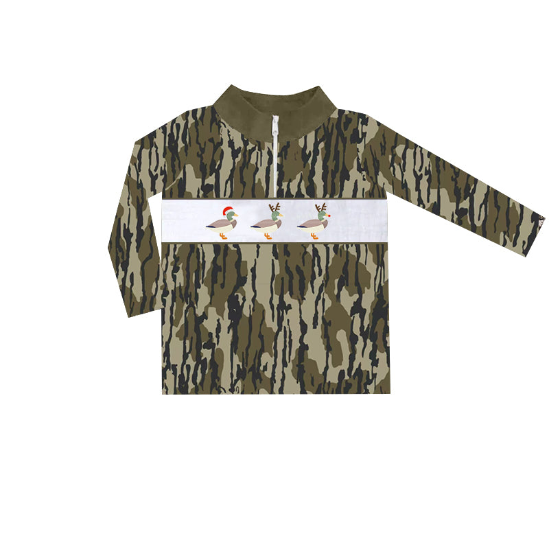 9.6 custom each style moq 5 eta 4-6week baby boys clothes Christmas ducks green long sleeve top