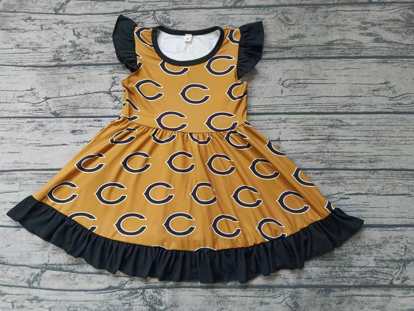 custom moq 5 eta 4-6weeks summer girls team brown flying sleeve skirt dress