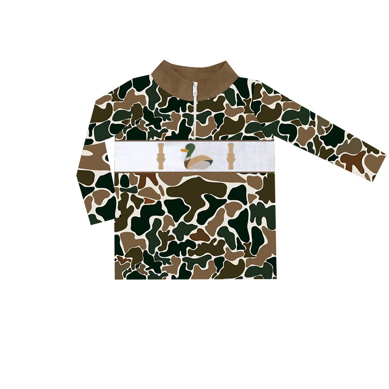 9.6 custom each style moq 5 eta 4-6week baby boys clothes duck camouflage green long sleeve top