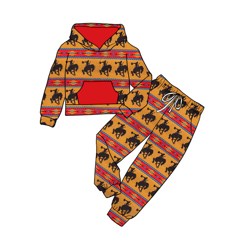 9.4 custom each style moq 5eta 4-6week baby girls clothes riding horse hooded long sleeve pants sets
