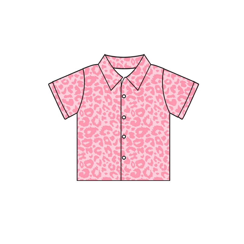 10.3 custom each style moq 5 eta 4-6week baby girls clothes leopard pink short sleeve top