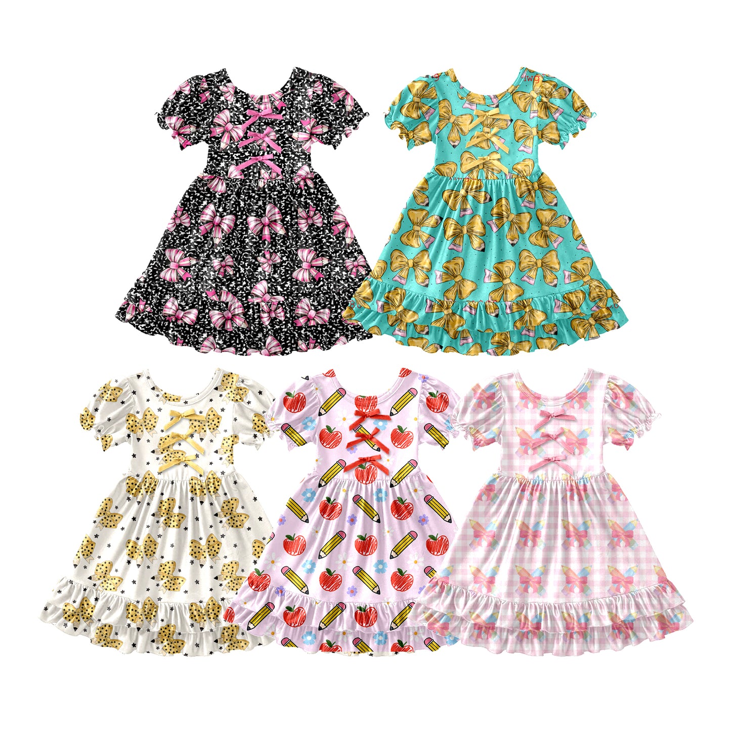 25.12.15 custom each style moq 5 eta 6-8week Sibling Sister bow baby short sleeve dresses 5 match design
