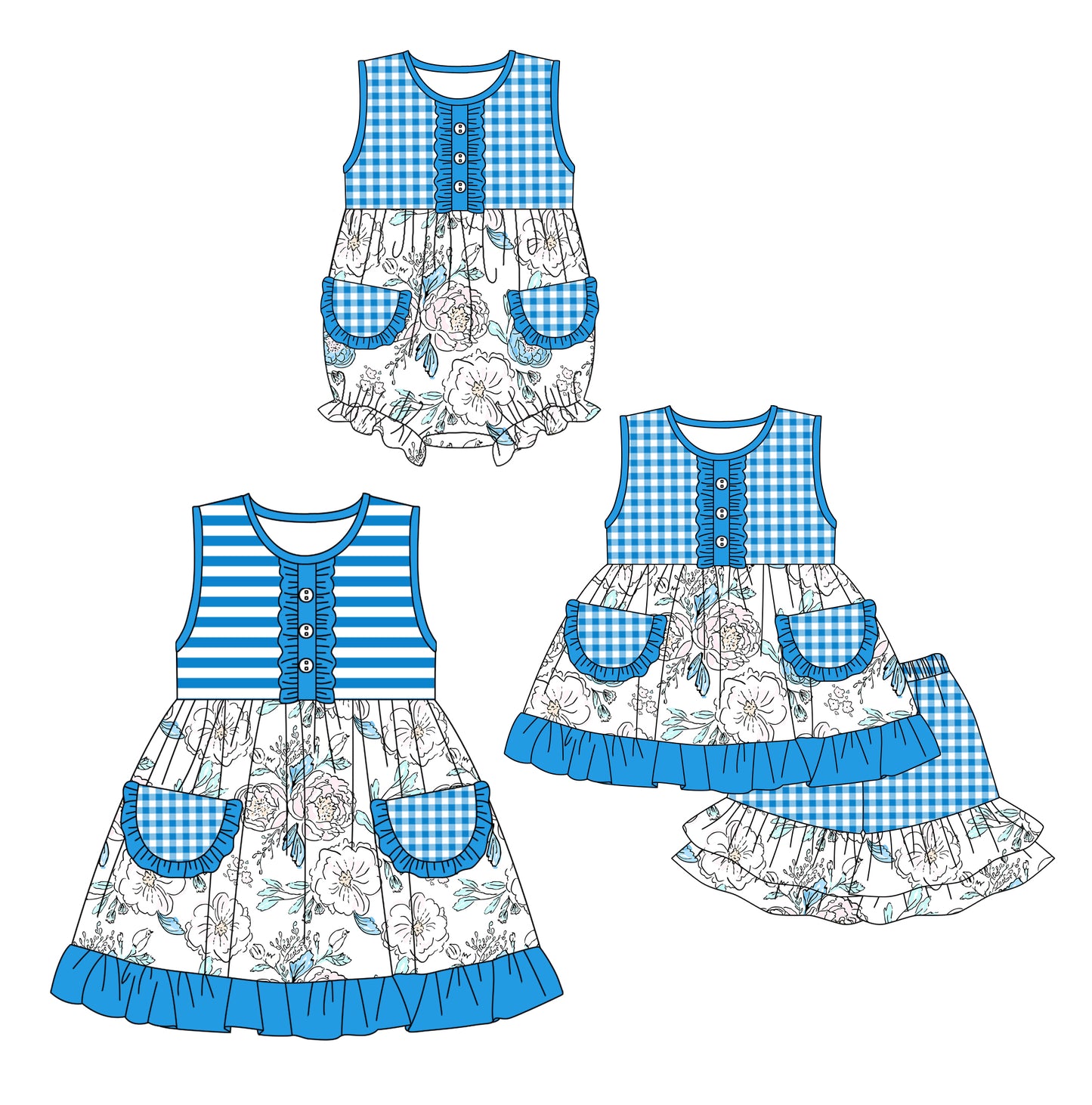 12.18 custom each style moq 5eta 4-6week Sibling Sister floral baby girl short sleeve shorts sets and dress and rompers match family design