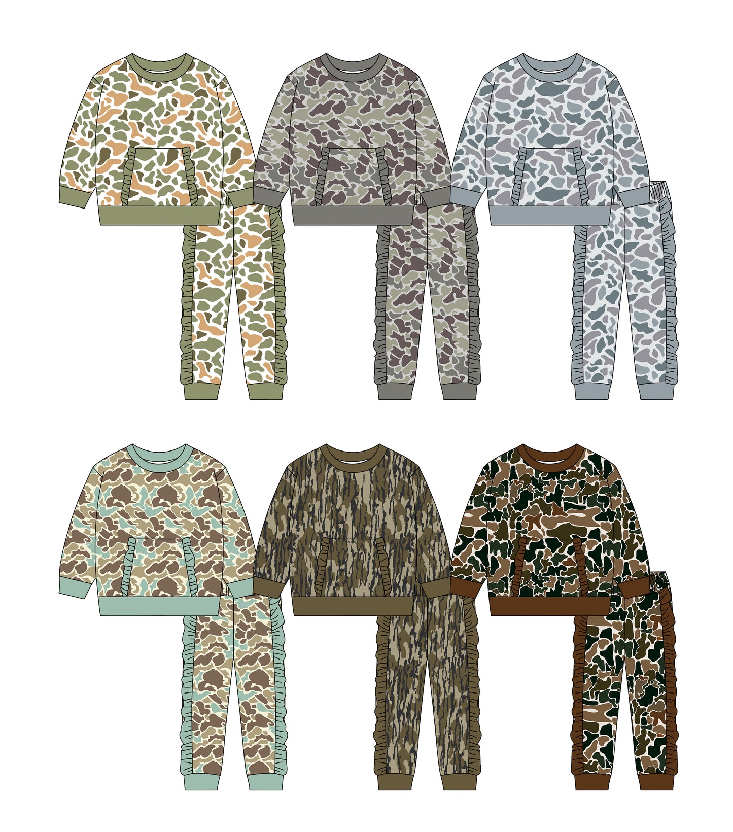 25.10.18 custom each style moq 5 eta 6-8week Sibling Sisters camouflage baby girl long sleeve pants sets 6 match family design