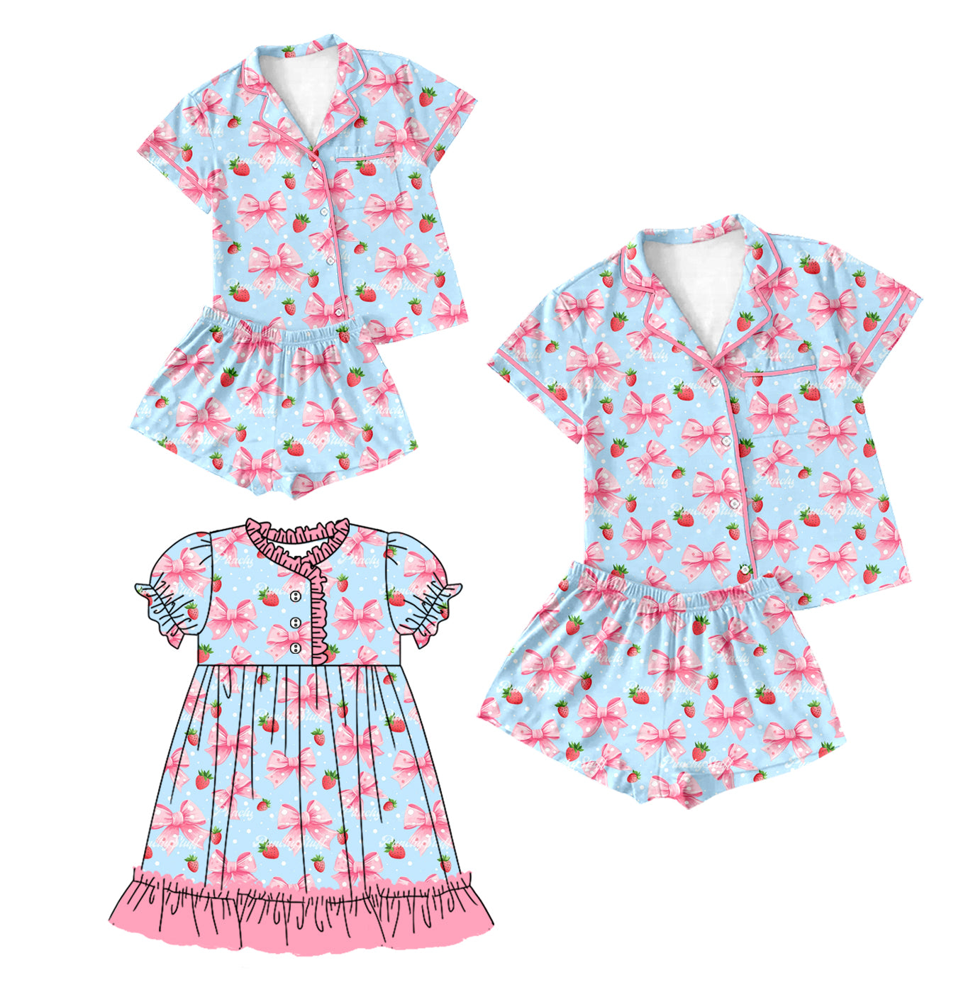 12.14 custom each style moq 5eta 4-6week Sibling Sister bow pink baby girls short sleeve shorts sets and adult sets and dress match design