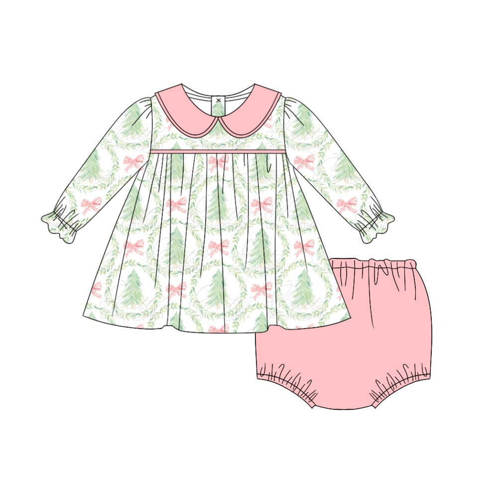 6.20 custom each style moq 5eta 4-6week Sibling Sister Christmas trees baby girls sets and dress and briefs sets match family design
