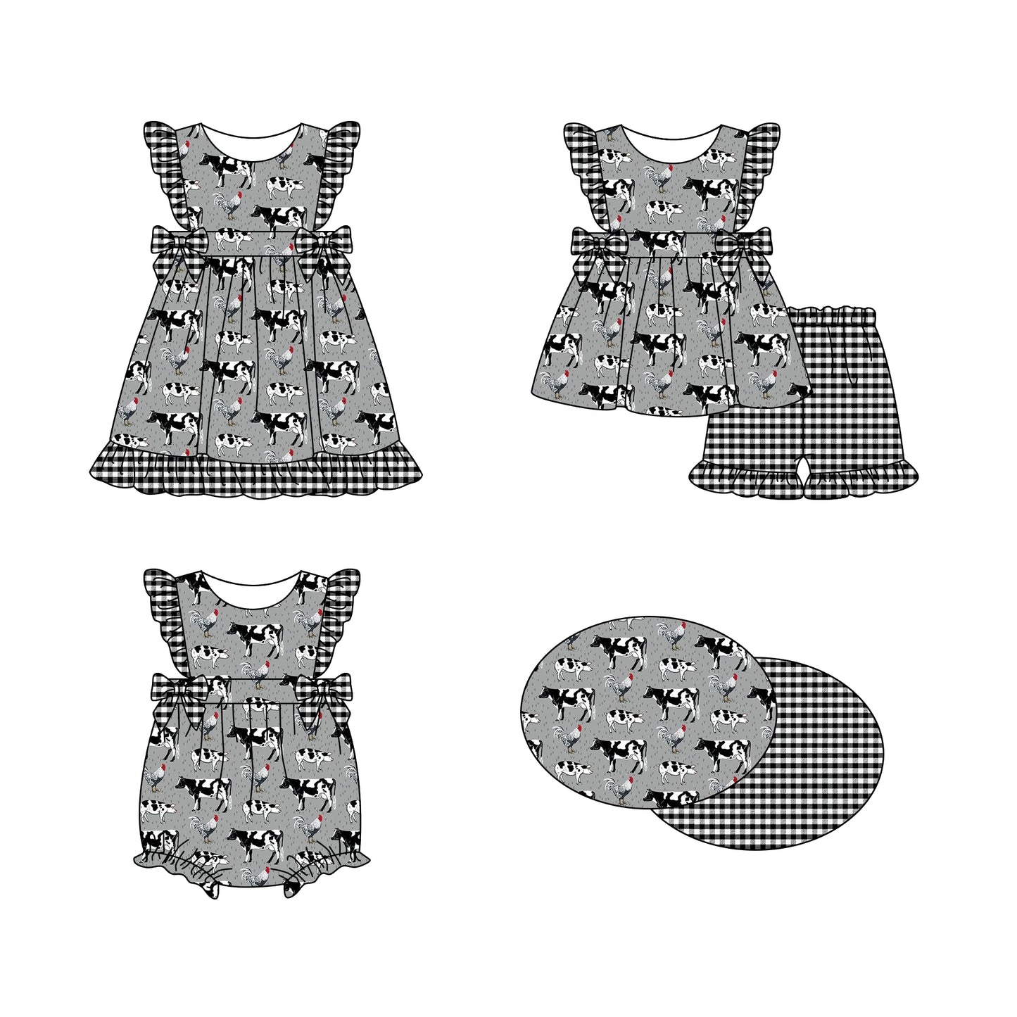 11.18 custom each style moq 5eta 4-6week Sibling Sister cow baby girl short sleeve shorts sets and dress and rompers match family design