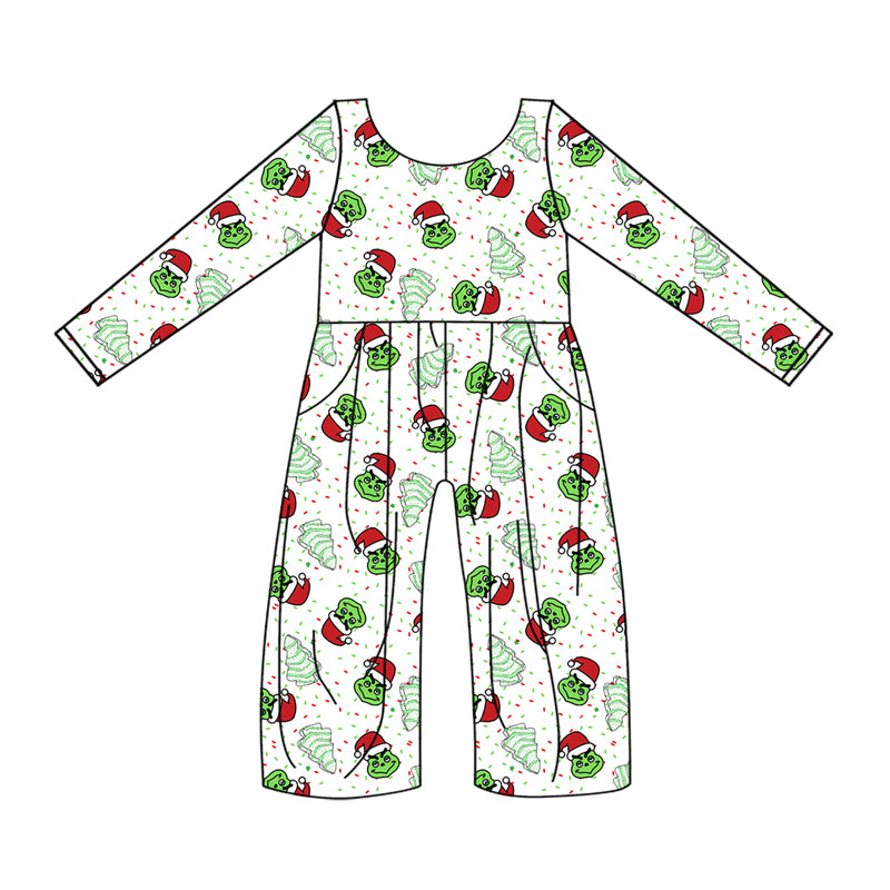 8.30 custom each style moq 5eta 4-6week baby girls clothes Christmas green long sleeve baby girls jumpsuit