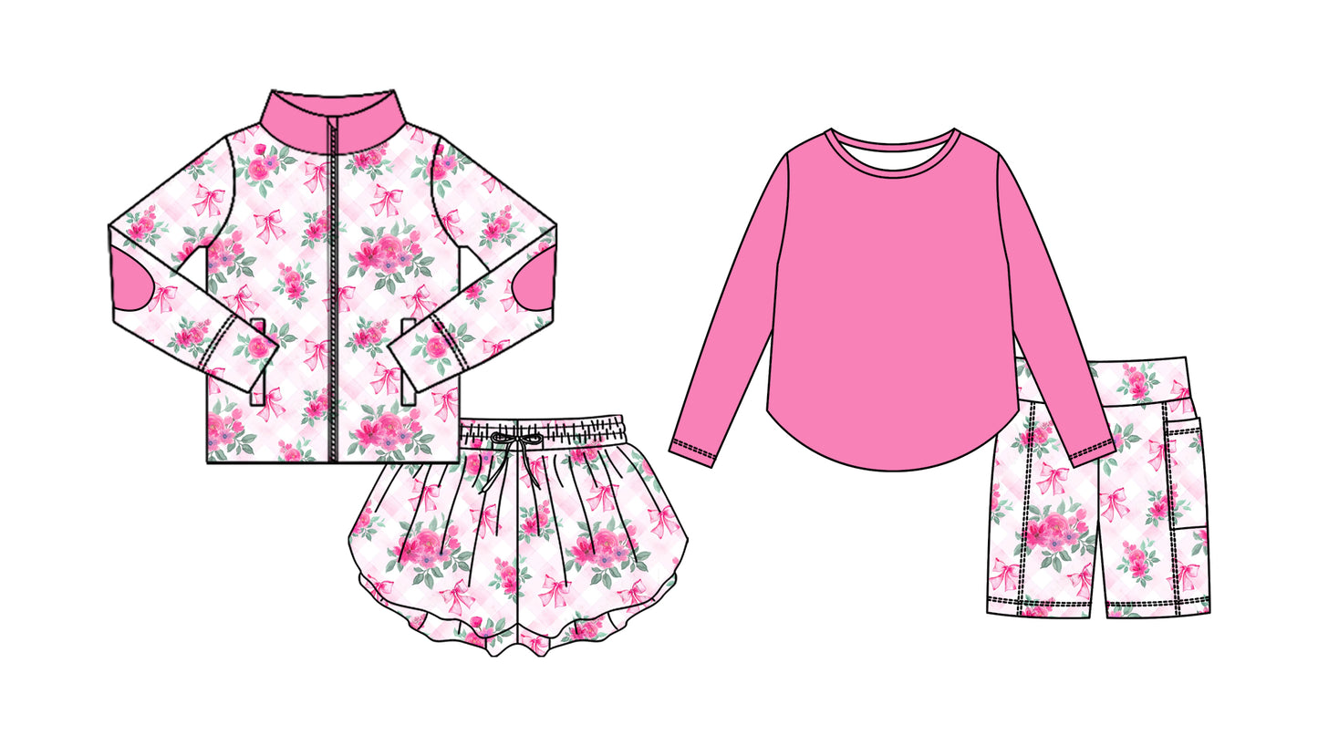 25.8.30 custom each style moq 5eta 4-6week Sibling Sisters floral pink baby girl long sleeve shorts sets and skirts sets match family design