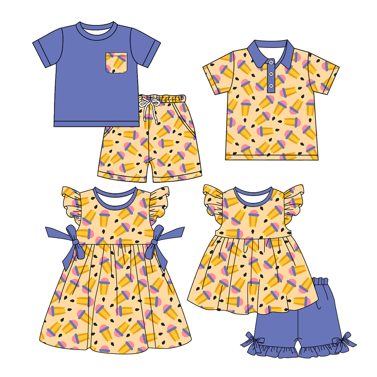 25.12.23 custom each style moq 5 eta 6-8week Sibling Sister pencil baby short sleeve shorts sets 2 and dress and top match design