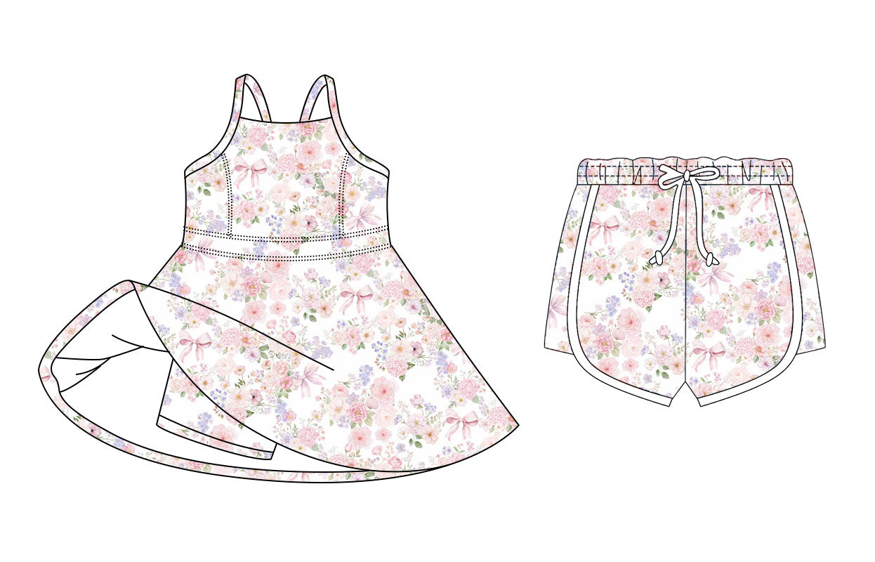 26.1.16 custom each style moq 5 eta 6-8week Sibling Sister bow floral baby short sleeve dress and shorts match design