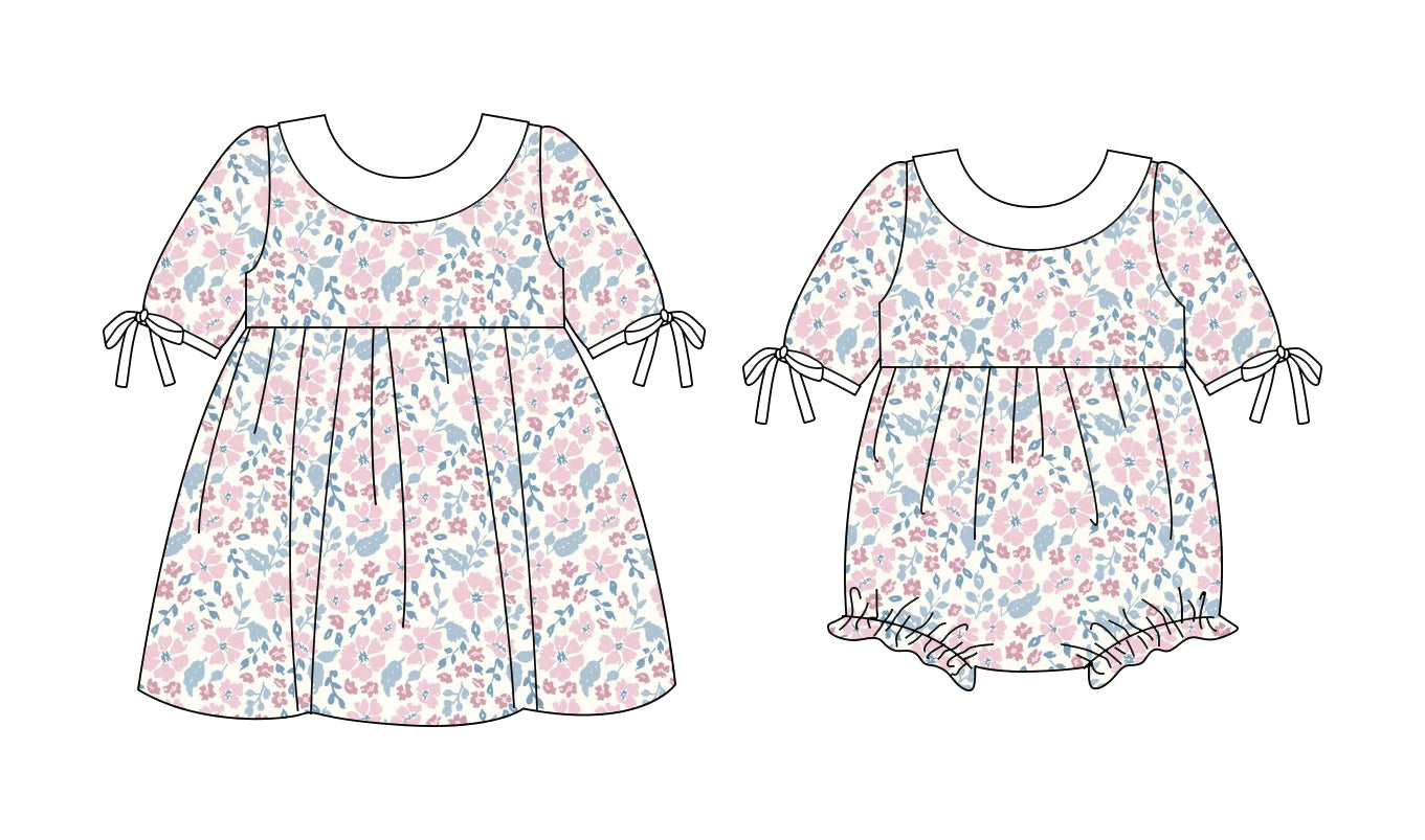 25.10.3 custom each style moq 8 eta 6-8week Sibling Sisters floral baby girl short sleeve dress and rompers match family design