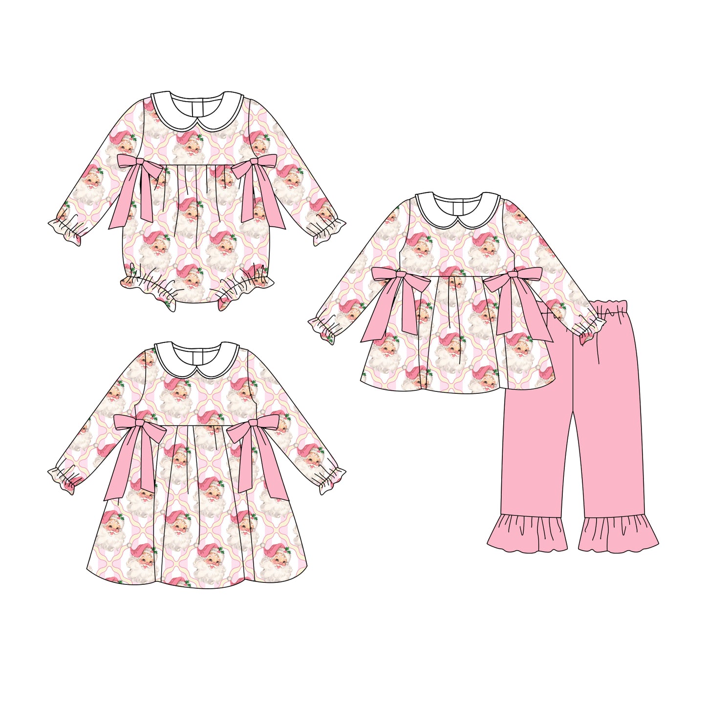 25.7.23 custom each style moq 5eta 4-6week Sibling Sisters Christmas bow baby girl long sleeve pants sets and dress and rompers match family design