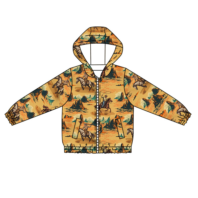 9.2 custom each style moq 5 eta 4-6week baby boys clothes riding horse orange hooded long sleeve top