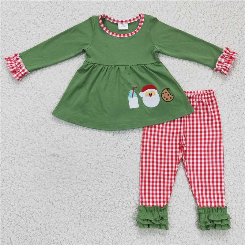 RTS NO MOQ(In Stock) GLP0356 Embroidered Christmas Long Sleeve Pants Set