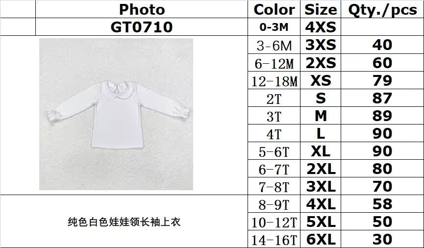 RTS NO MOQ ETA 5/7days arrived GT0710 Pure white doll collar long-sleeved top