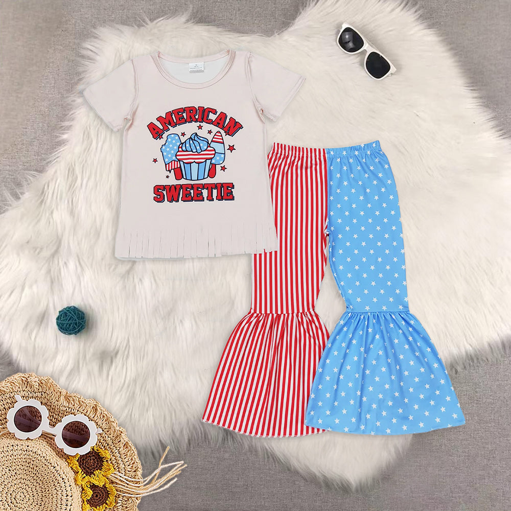 RTS NO MOQ baby Girls clothes 4th of july short sleeve pants Sets