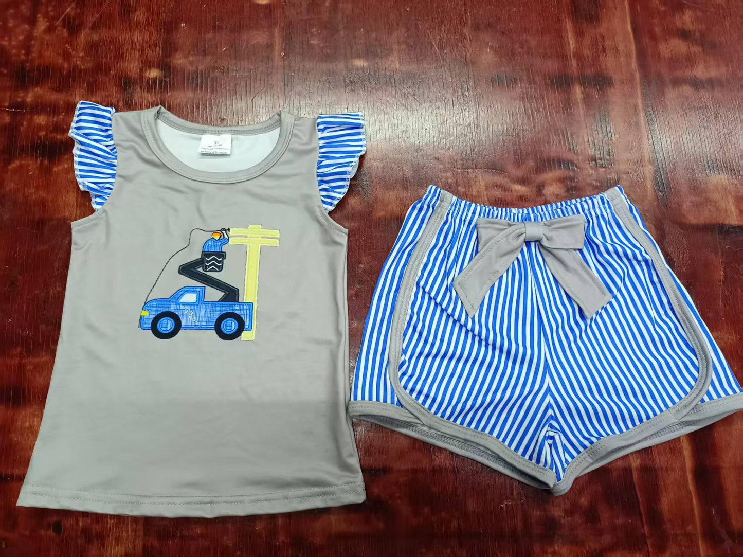 Custom moq 3 eta 6-7weeks baby girls clothes blue flying Sleeve shorts sets-25.5.9
