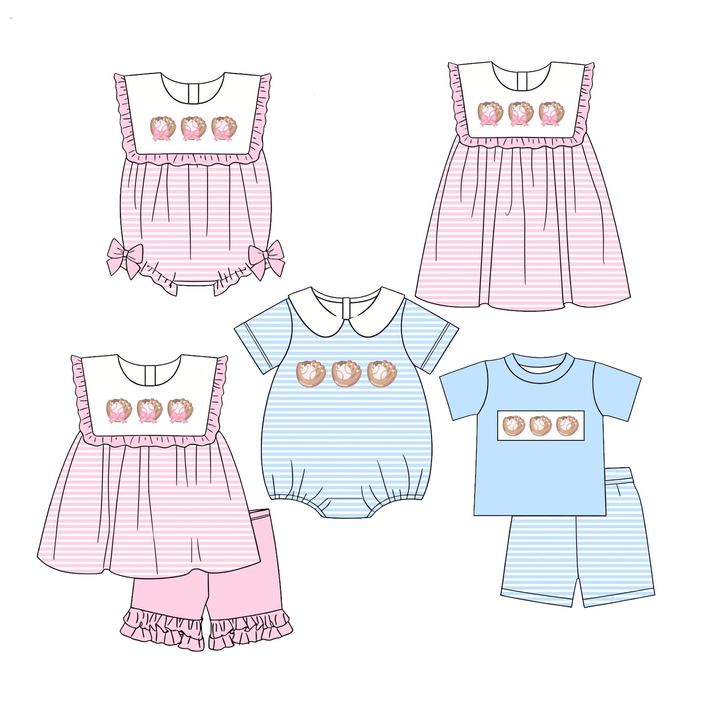 2.27 Custom moq 5 mix size Sibling Baby Girls Boys stripes Short-Sleeved Top And Shorts Set Rompers Cute Girls Dress Outfit for Infants