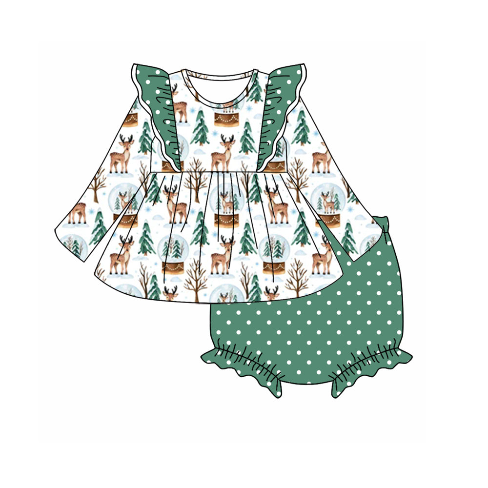 7.5 custom each style moq 5eta 4-6week baby girls clothes Christmas green long sleeve briefs sets