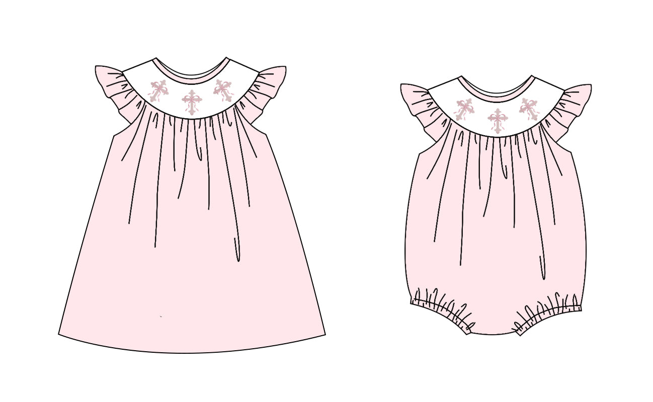 25.12.20 custom each style moq 5 eta 6-8week Sibling Sister easter baby short sleeve romper and dress match design