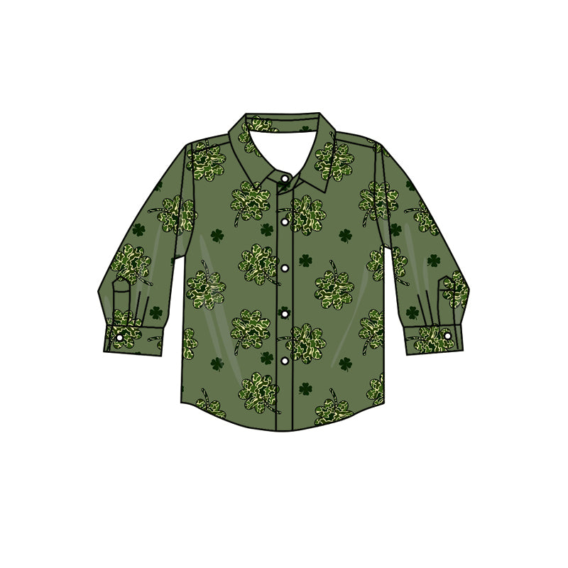10.16 custom each style moq 5 eta 4-6week baby boys clothes lucky green button long sleeve top
