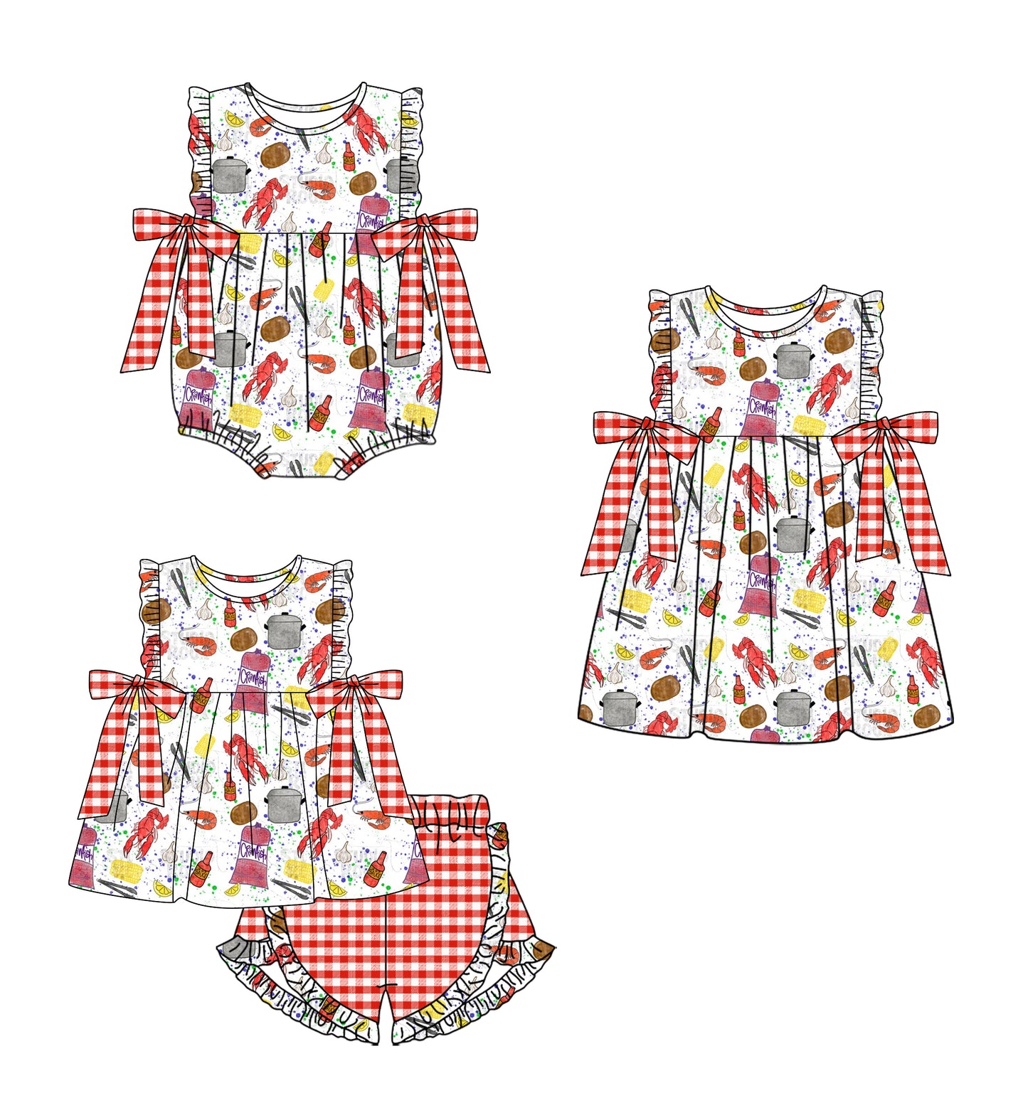 12.13 custom each style moq 5eta 4-6week Sibling Sister crayfish baby girl short sleeve shorts sets and dress and rompers match family design