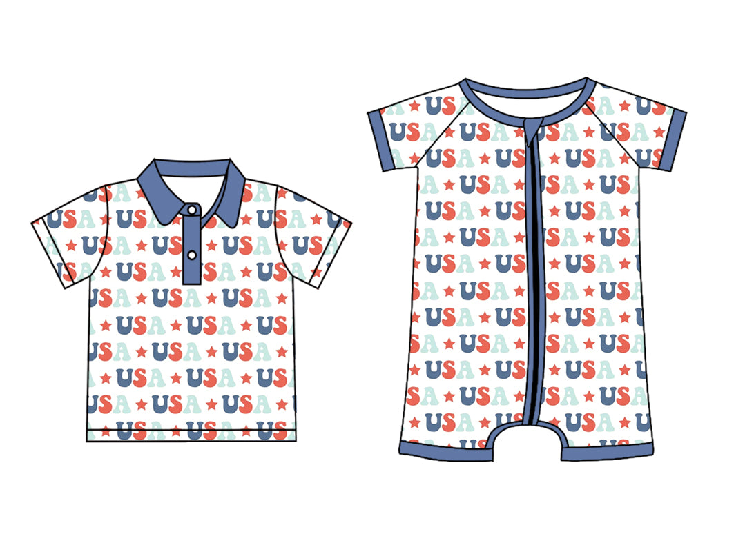 25.12.29 custom each style moq 5 eta 6-8 week Sibling Sister USA baby boy short sleeve rompers and top match family design