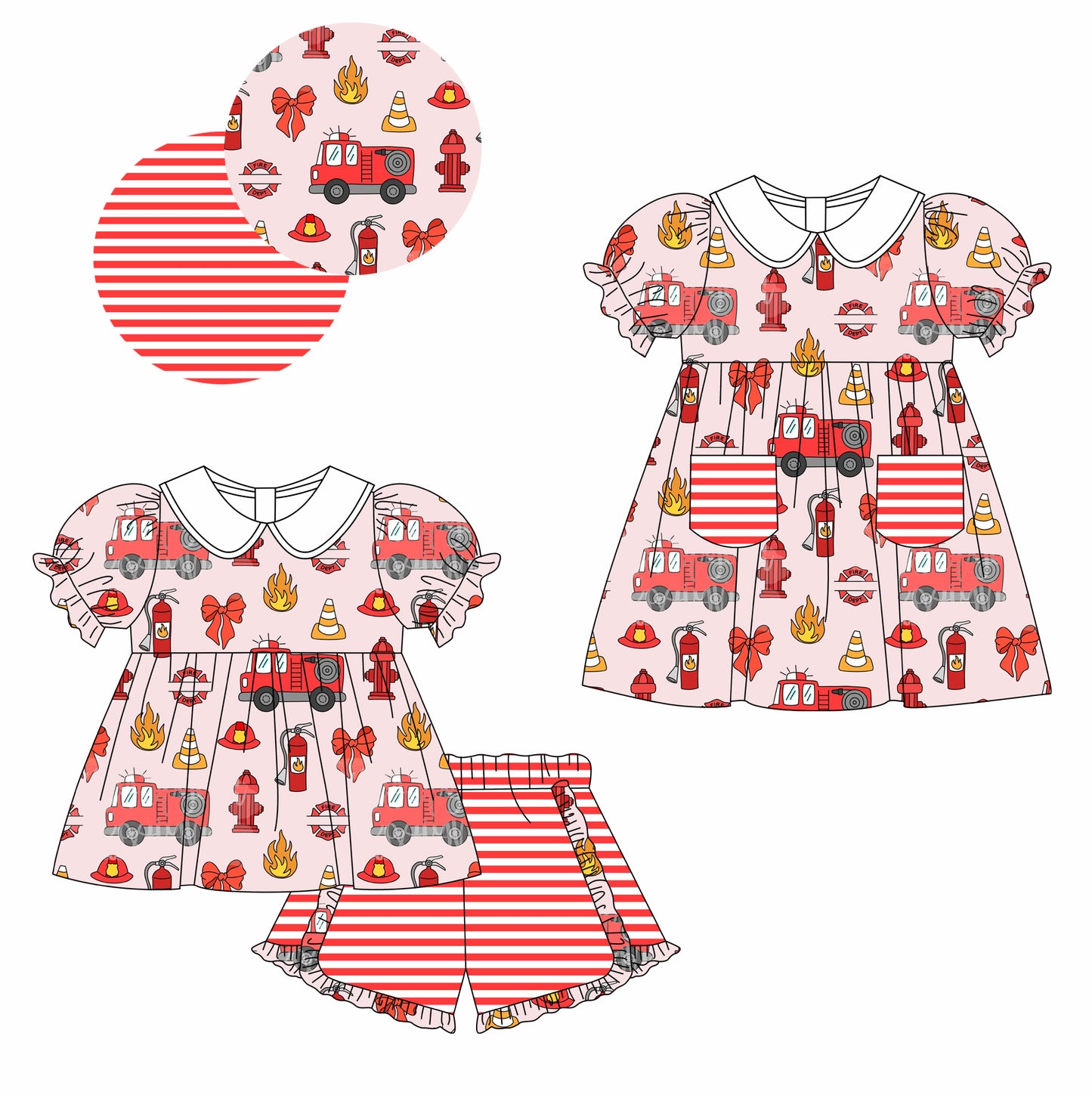 11.13 custom each style moq 5eta 4-6week Sibling Sister fire bow baby girl short sleeve shorts sets and dresses match design