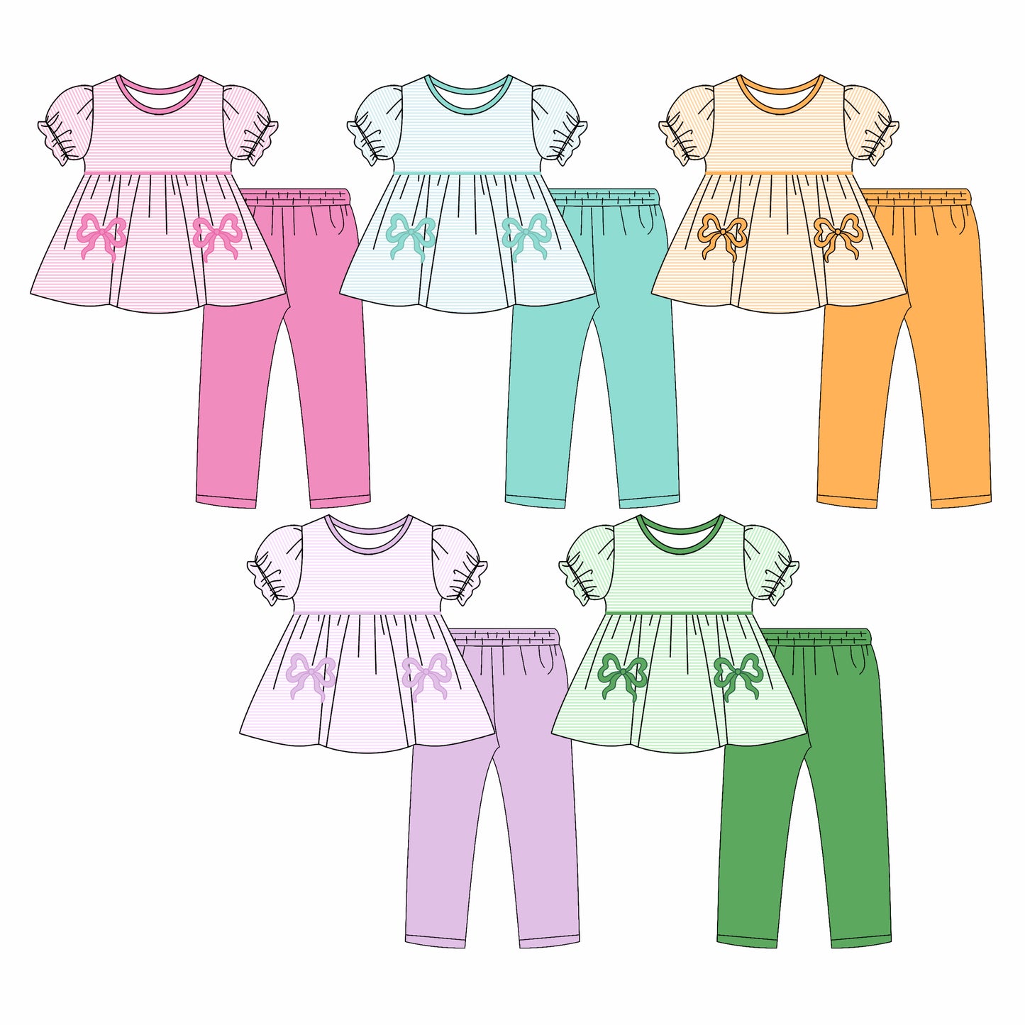 25.10.24 custom each style moq 5 eta 6-8week Sibling Sisters bow baby girl short sleeve pants sets 5 match family design