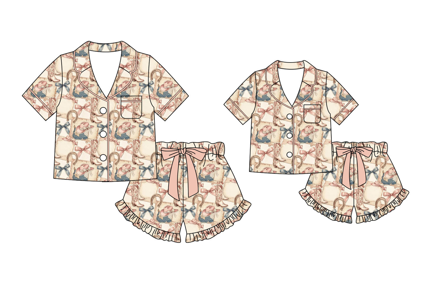 Custom moq 5 mix size Sibling Mom And Me Bow Print Pajama Set Short-Sleeved Top And Shorts Matching Sleepwear